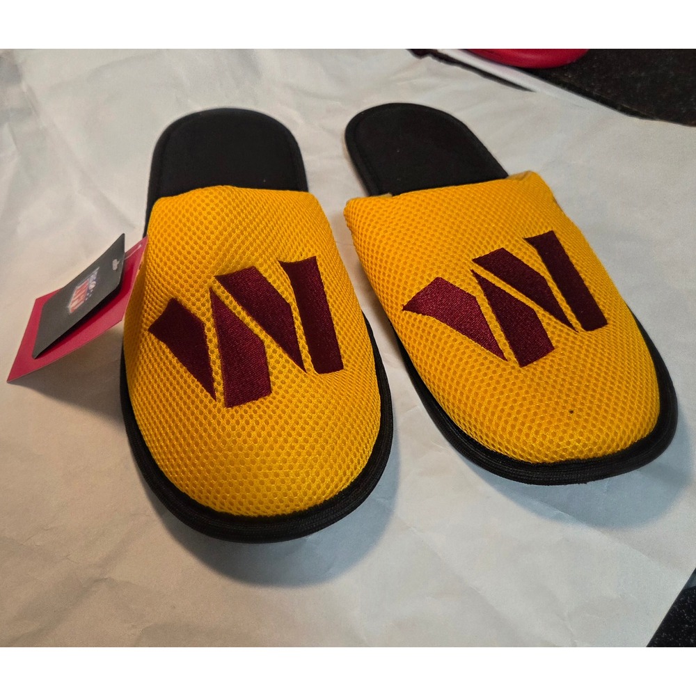 FOCO NFL Washington Commanders Mens XL 13-14 Mesh Scuff Slippers Gold Burgundy
